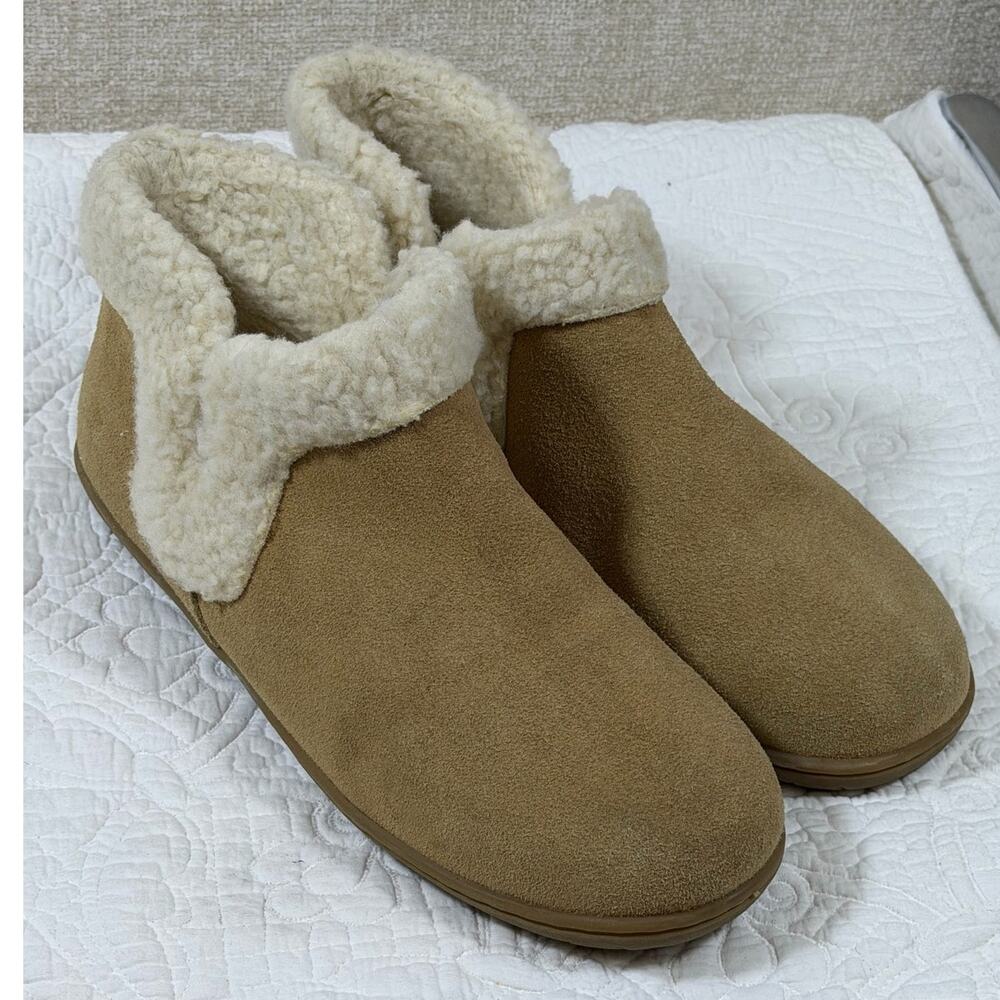 Minnetonka Women’s 11 Tan Lyndy Sherpa Lined Suede House Slippers 400441 Warm